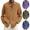 Men Lapel V-neck Solid Color Shirt Long Sleeve Buttons Placket Loose Fit Casual Thin Tops Streetwear