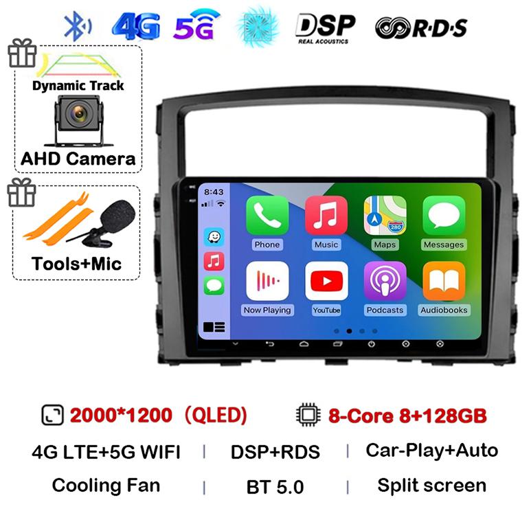 Android 14 Carplay Auto для Mitsubishi Pajero 4 V80 V90 2006 2007 2008 2009 - 2014 Автомобильный Радио Мультимедиа Видео Плеер GPS Стерео