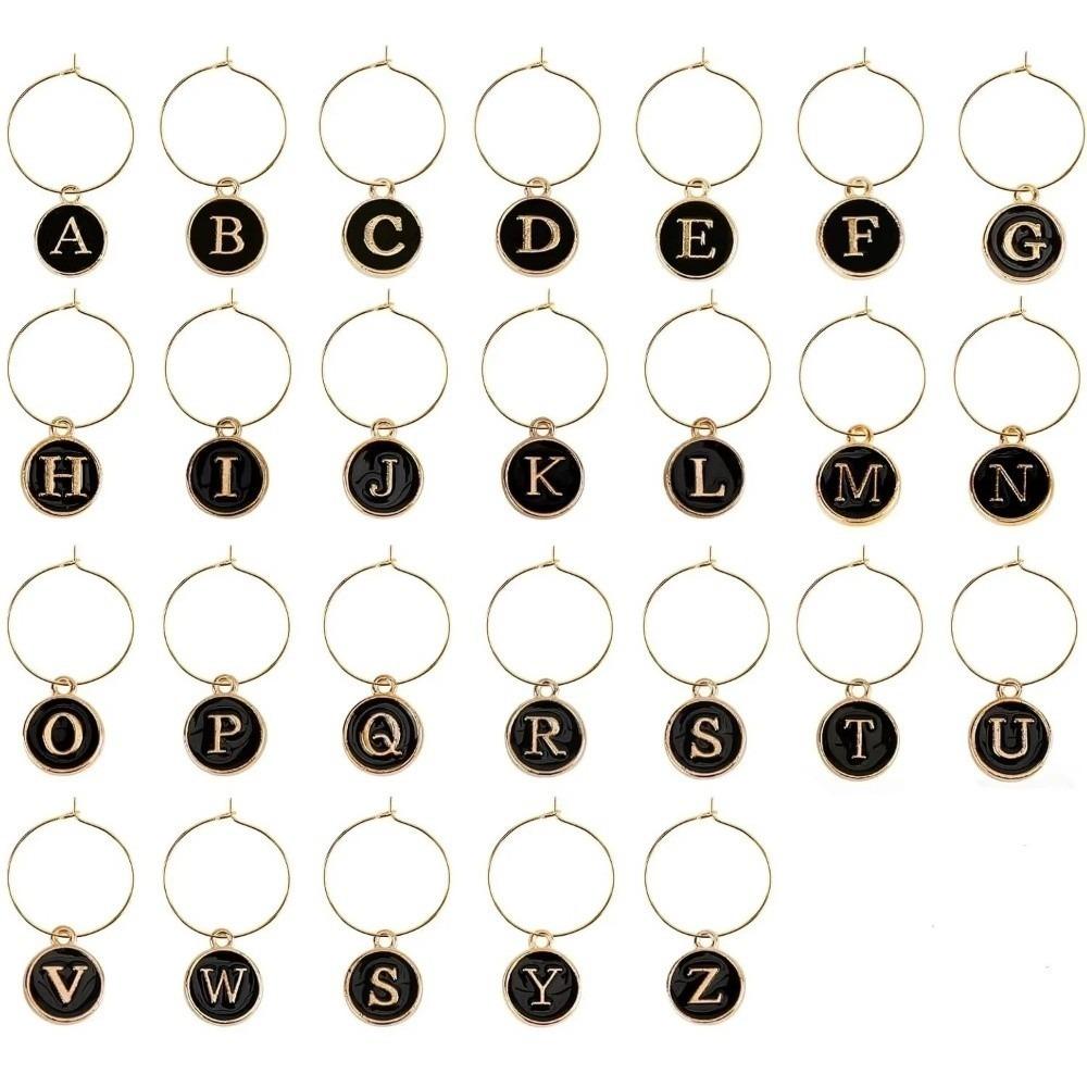 26Pcs DIY Wine Glass Charm Rings Letters Pendant Wine Glass Hoops Wedding Party Decor