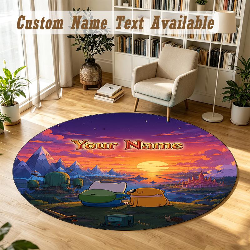 Round Rug Custom NameAdventure Time Pattern Non Slip Carpet Home Floor Decor