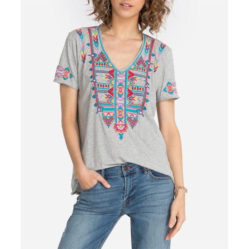 Летняя футболка с цветочным этническим 3D-принтом и V-образным вырезом, женские ретро-топы, уличная одежда в стиле бохо, футболки свободного покроя в стиле Харадзюку, женская одежда
