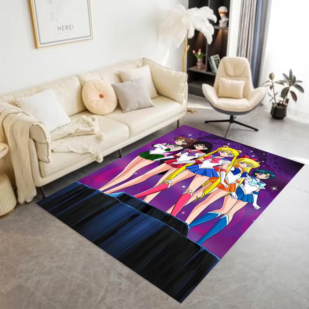 Sailor Moon Team-up Area Rug Design for Kitchen Entryway Dining Room Game Room Antislip Carpet Decorate Offices Perfect Birthday/Christmas Gift Idea
