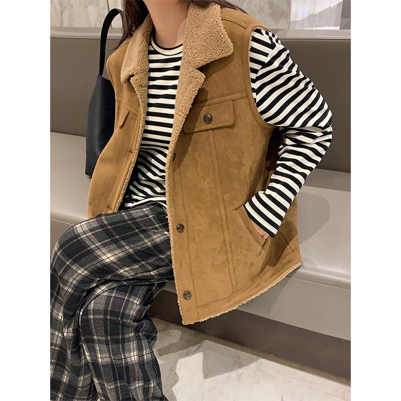 Женский большой замшевый кардиган из меха ягненка