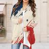 Women Plus Size Open Front Long Sleeve Cardigan Draped Collar Printed Navy Red Curved Hem