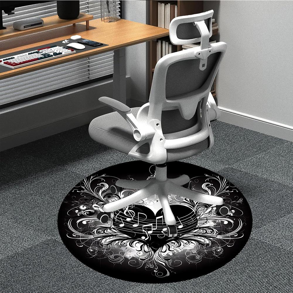 1pc Heart Music Notes Chair Carpet for Office, Round Polyester Mat, Indoor Decor for Office, Washable Non-slip Carpet yy251219120