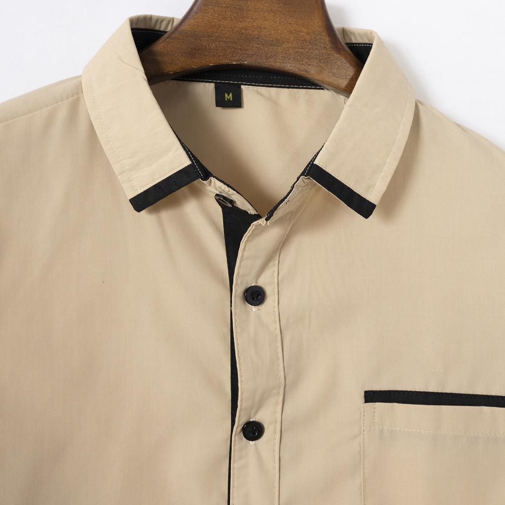 Camel Spring Autumn Embroidery New Fashion Men's Wear High Quality Cotton Men's Color Block Business Slim Fit Casual Shirt Long Sleeved Shirt