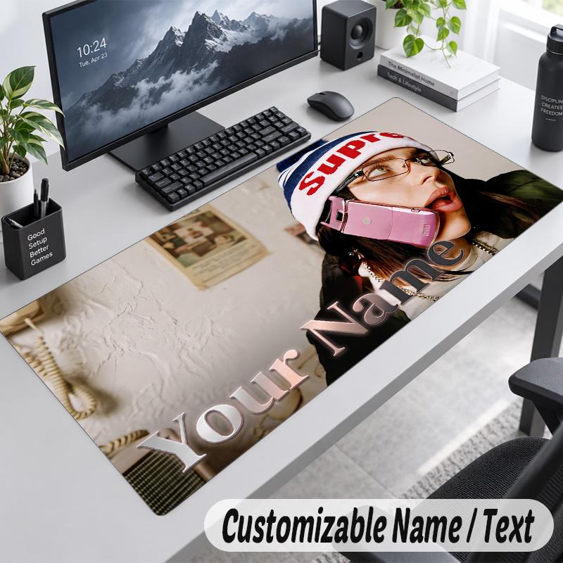 Custom Name Text Mouse Pad Billie Eilish Personalized Desk Pad For Work And Gaming