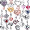 New 925 Sterling Silver Sparkling Heart Love Mom Family Sweet Beads Fit Original  Charms Bracelet Women Jewelry Gift