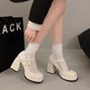 Fashion Elegant and Simple Women's Pumps 2024 Classic Round Toe Mary Jane Shoes Comfortable Square Heel Female Platform High Heels