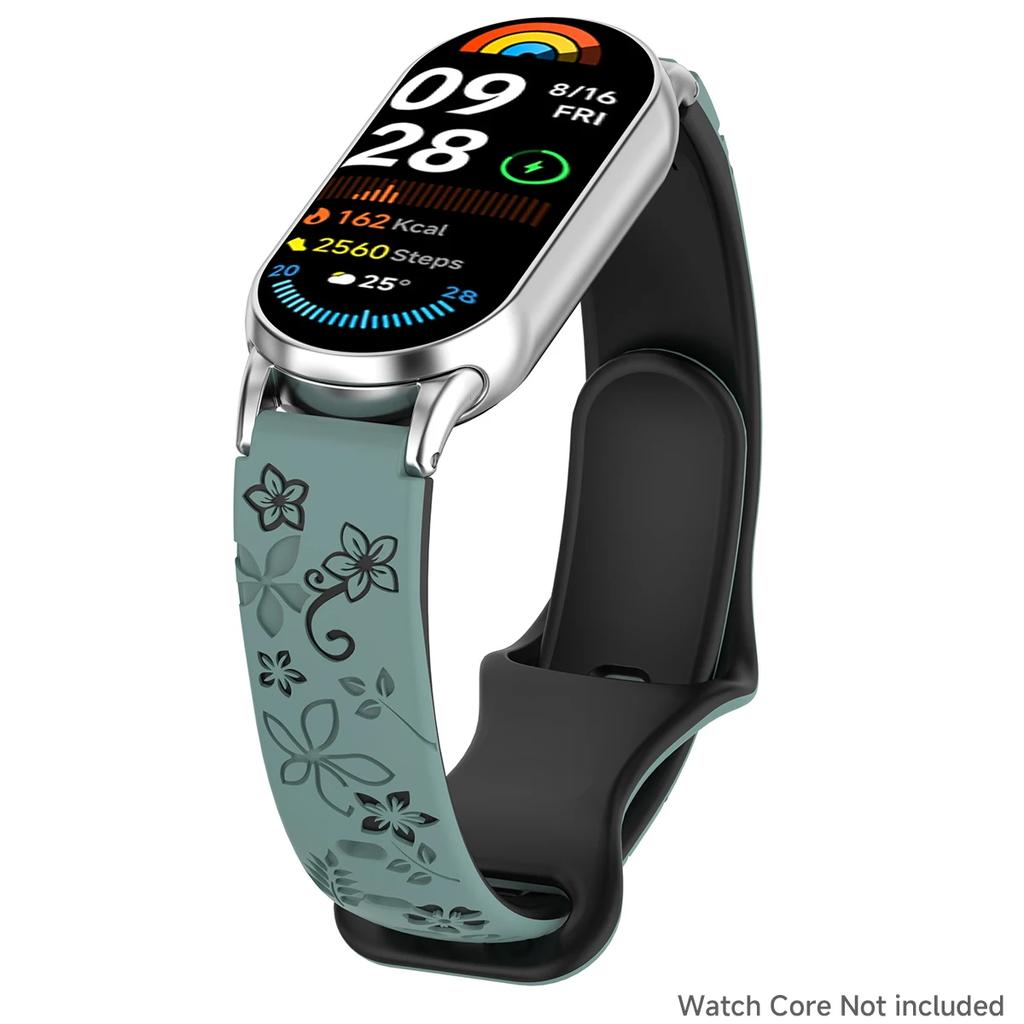 Ремешок с гравировкой цветов для Xiaomi Mi Band 9 8 силиконовый умный браслет дышащий браслет ремешок для запястья 8 ремешок9 аксессуары для ремешка