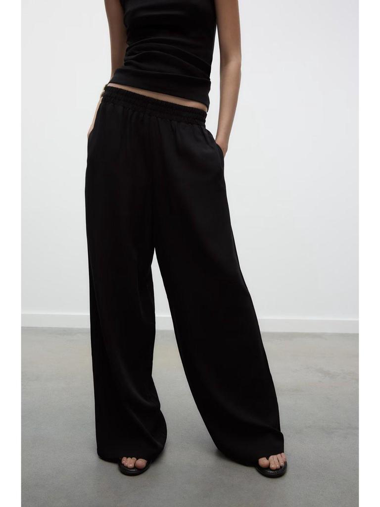 Весенние женские брюки из шелкового сатина с эластичной талией и широкими штанинами - Стильные и стройнящие