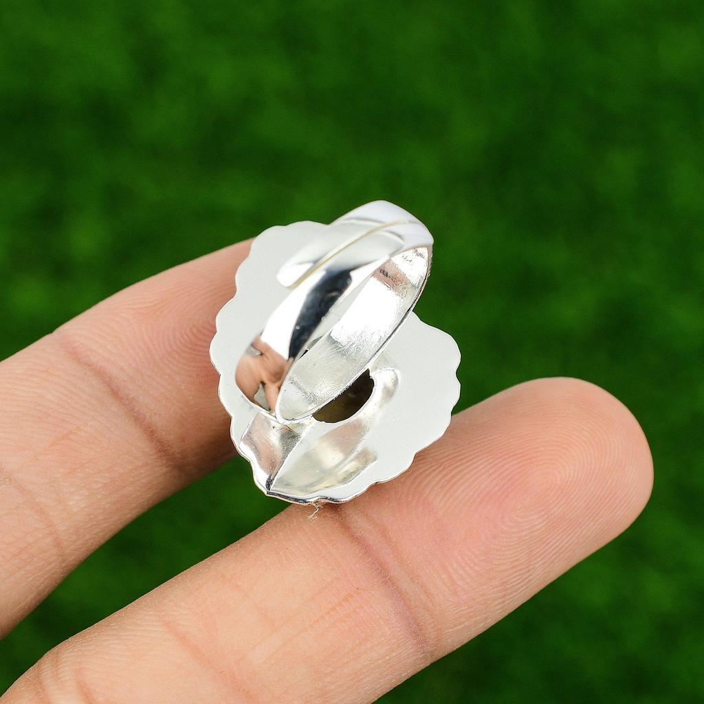 Sterling Silver Peanut Wood Jasper Gemstone Solitaire Trendy Flower Ring Jewelry