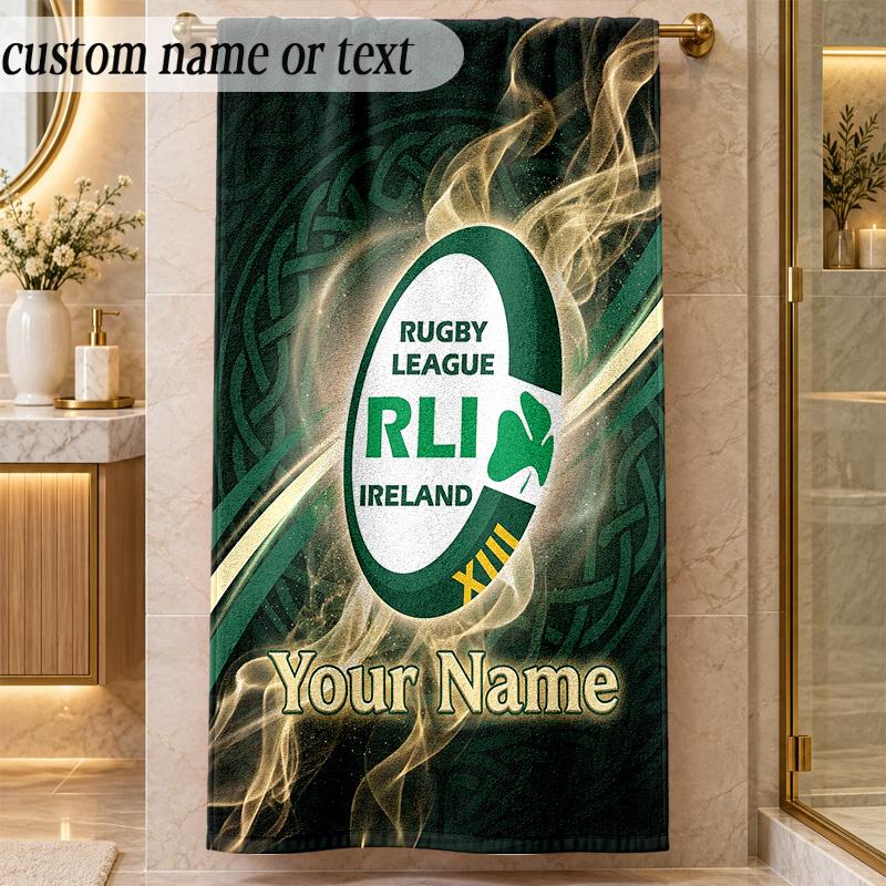Beach TowelIreland Rugby Custom Name Text Personalized Soft Towel for Beach Pool Indoor Home Decor Gift