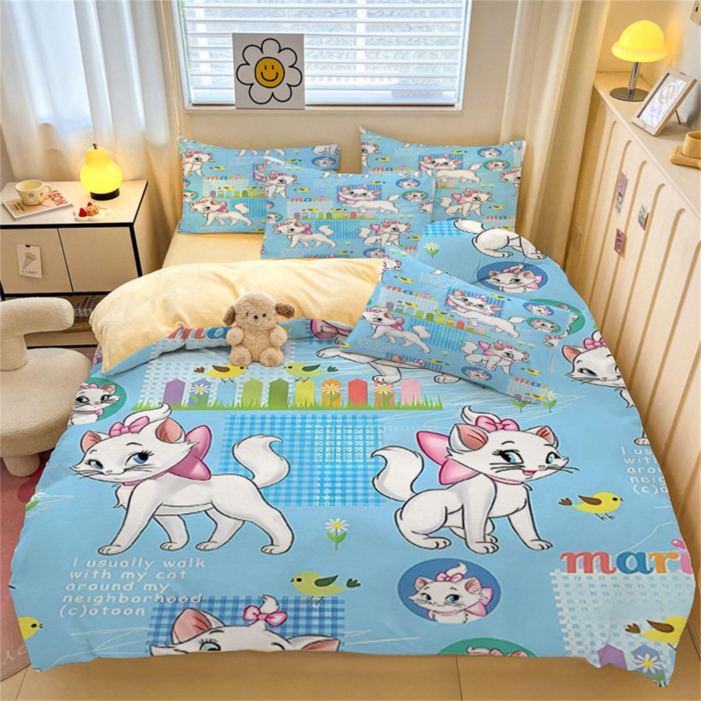 Marie Cat Anime Cats Bedding Set,Cartoon Cute Bedding Creative Kawaii Girls Bed Sheet Duvet Cover Pillowcase 2/3piece Set Gift