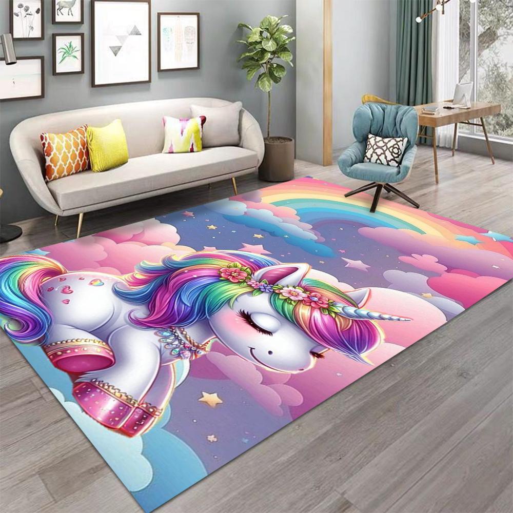 Cartoon Rainbow Unicorn Carpet for Girls Bedroom Bedside Rug Living Room Decor Sofa Rug Children's Play Mat Nursery Floor Mat