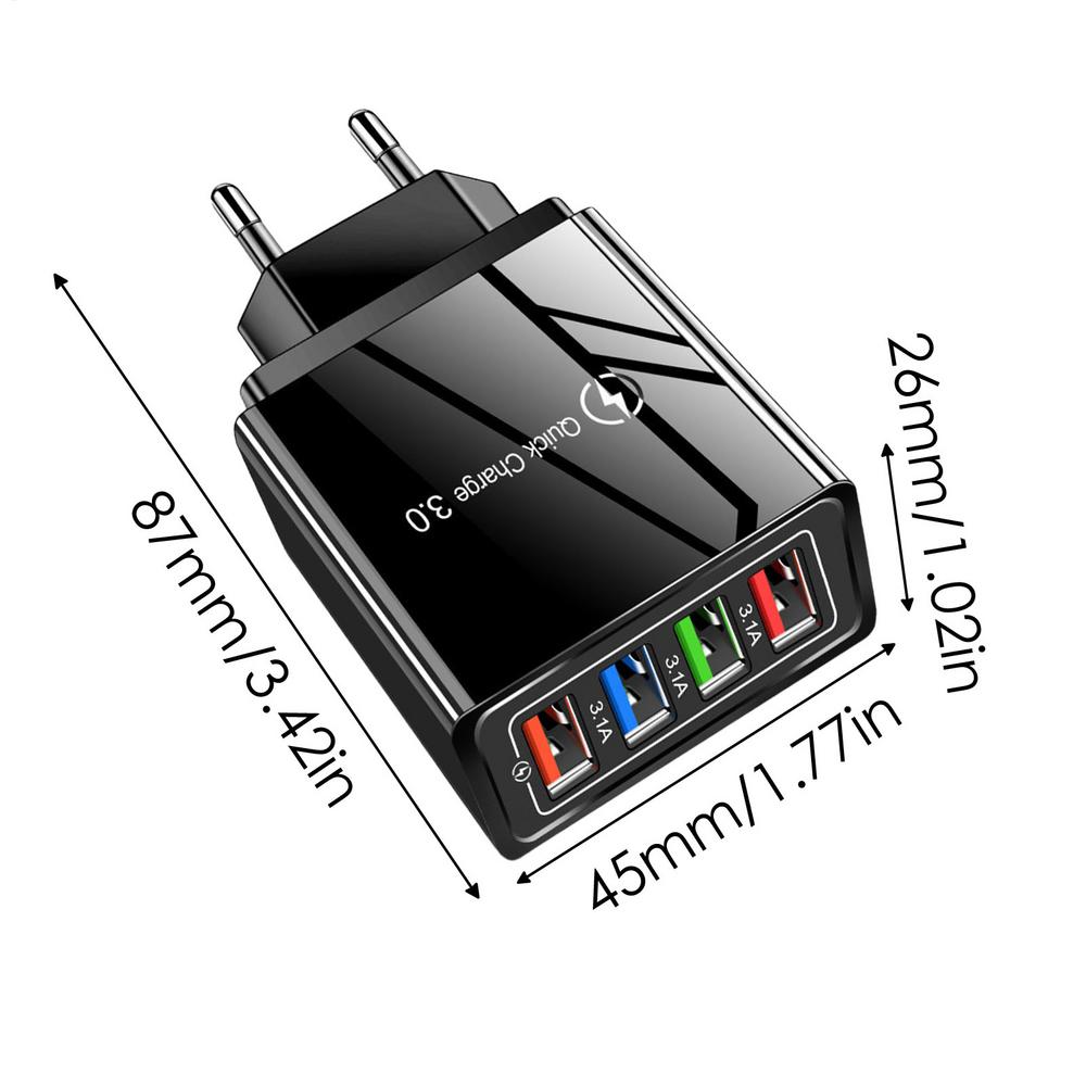 4 USB Зарядное устройство для телефона Быстрая зарядка US/EU Ультрабыстрая зарядка USB-адаптер Заряжайте четыре устройства одновременно Для смартфонов и планшетов