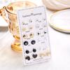 12 Pairs/set Crystal Simulated Pearl Stud Earring Sets For Women Shiny Rhinestone Flower Moon Star Metal Earring Mixed Zircon