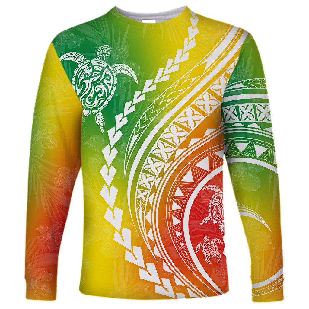 2024 New Men's Polynesian Long-sleeved T-shirt 3D Printed Turtle Hibiscus Luxury Print Men's Autumn Tops Casual Round Neck