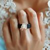 Women Butterfly Rectangle CZ Silicone Ring Two-tone Sparkling Butterfly Ring Comfort Sport Wedding Stackable Jewelry