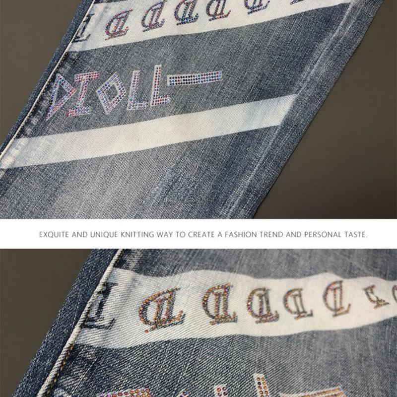 Мужские модные джинсы с принтом, джинсовые брюки с цветными блоками, узкие прямые брюки с буквенным принтом
