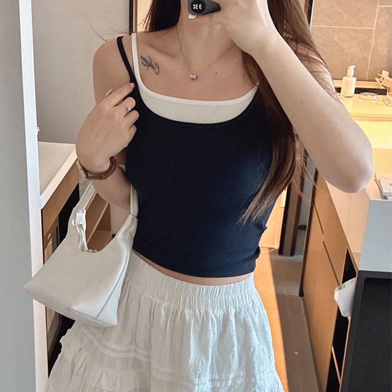 Contrast Color Two-Piece Knit Camisole for Women, Slimming and Elastic, Perfect for Summer