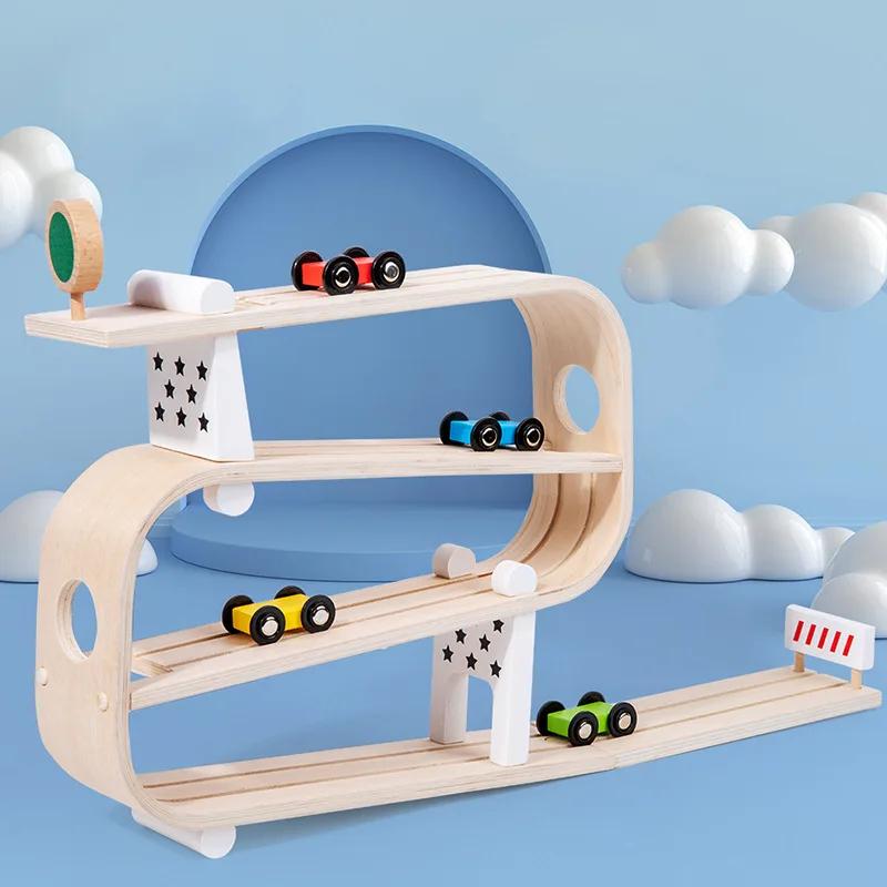 Visual Tracker Wooden Inertial Racing Track Hand-eye Coordination Exercises Glide Car Toys Kids Gifts Children's Early Educatio