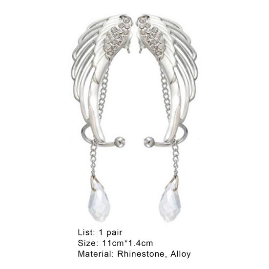 1 Pair Women Drop Earrings Smooth Faux Crystal Solid Color Wing Shape Long Tassel