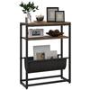 Narrow Side Table, End Table with 3-Tier Storage, V-Shaped Magazine Holder for Living Room, Bedroom, 43 x 18 x 56 cm, Ru