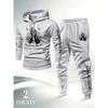 Men's Prayer Hand Peace Dove Printed Hoodie Set Drawstring Foot Tight Two Piece Set Trendy Retro Casual Sports