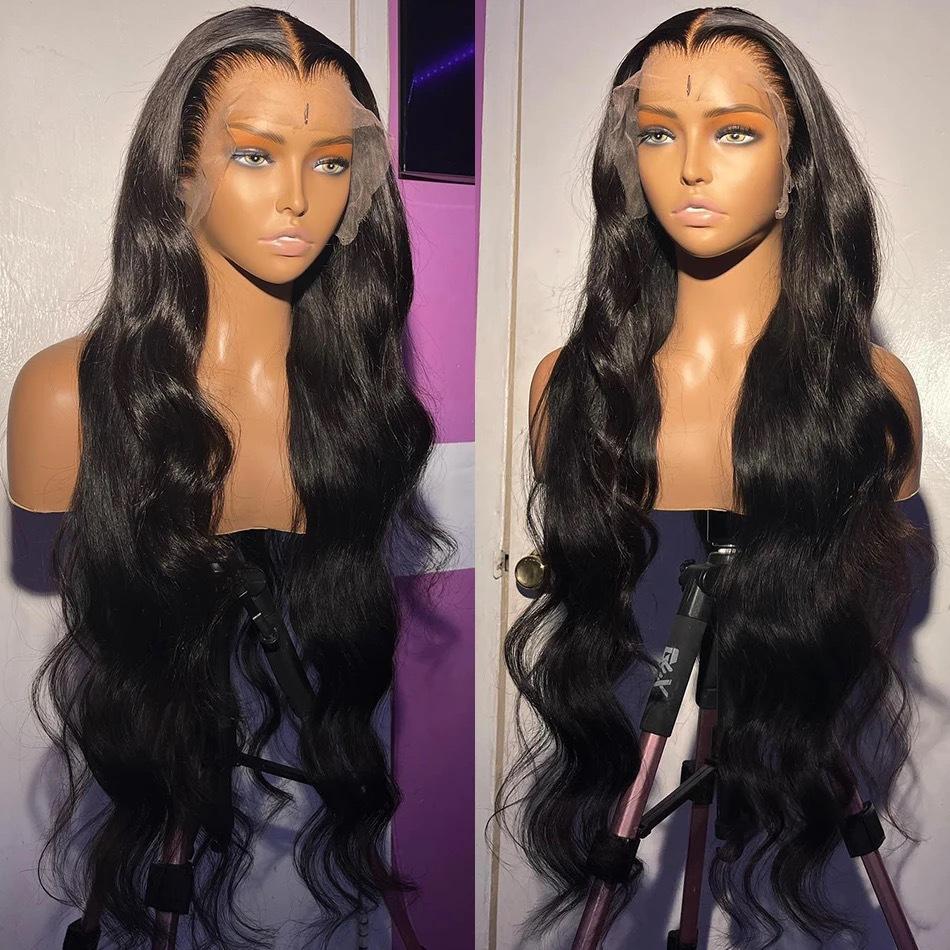 Hot-selling front lace medium split long curly hair black ladies front lace wig headgear spot wig