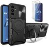 Protective Case - Booling for Samsung Galaxy A25 5G - Rotating Stand - Black - 2 Tempered Glasses
