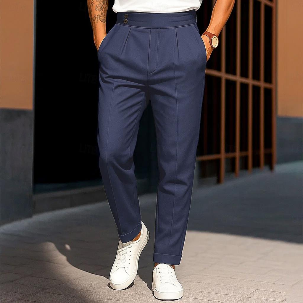 Men's Solid Color Double Button Drape Pants High Waist Straight Casual Suit Pants