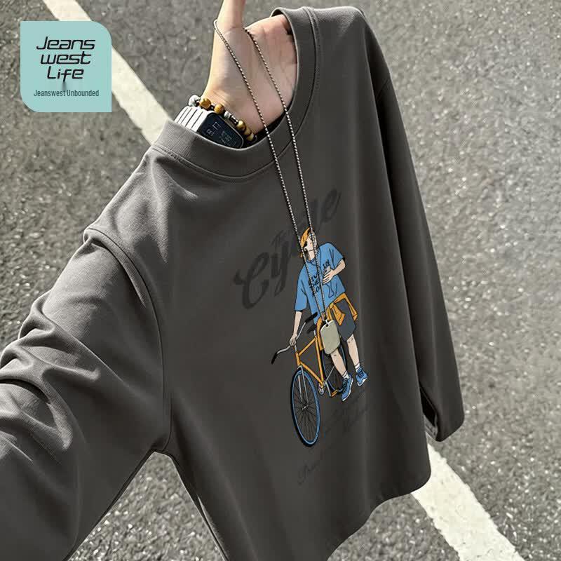 JEANSWEST LIFE Мужская хлопковая футболка с длинным рукавом свободного кроя