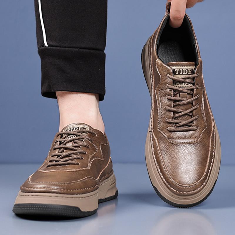 Men's Shoes 2024 Autumn New British Outdoor Fashion Casual Leather Shoes Men's Autumn Thick-soled Black Work Shoes Size 38-43