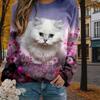 Autumn&Spring Clothing Cute Cat&Butterfly Print Sweater Tops for Women Round Neck Long Sleeve