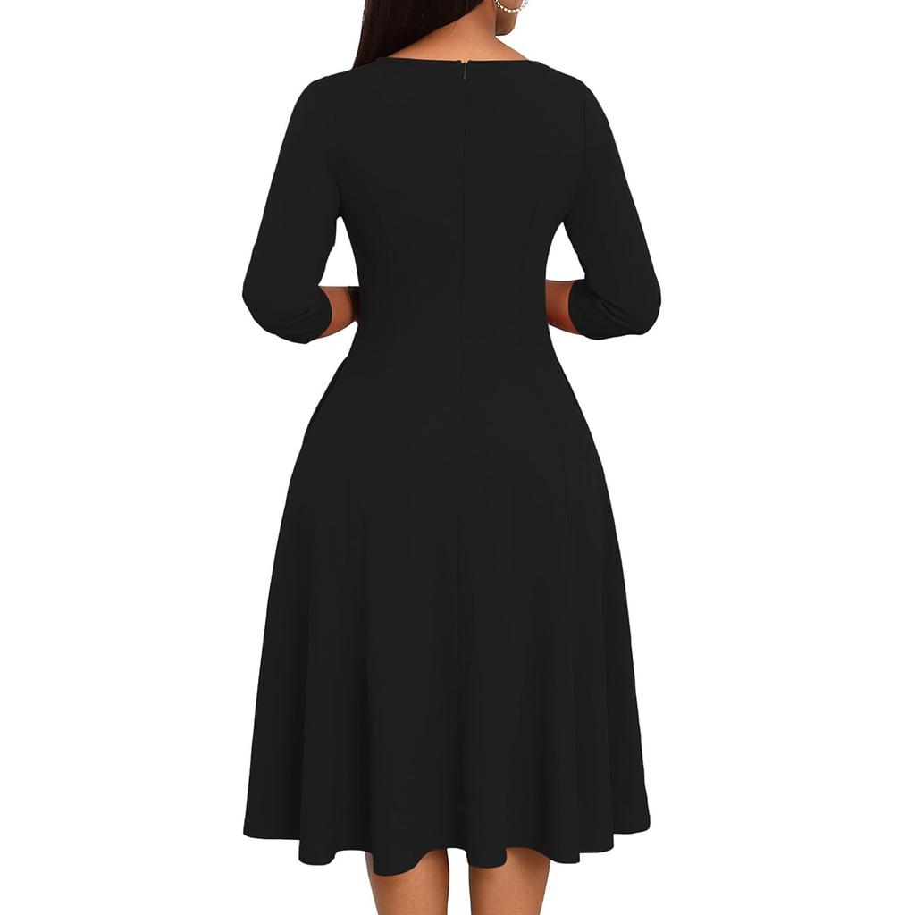 Женское платье А-силуэта, расклешенное, с рукавами 3/4, V-образным вырезом, однотонное, коктейльное, для гостьи на свадьбу, комбинезон с карманами