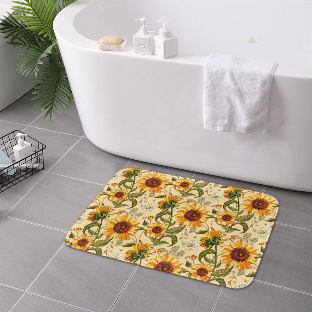 Sunflowers 70s Golden Pattern Flowers Non-slip Doormat Floor Mat Washable Carpet Rug for Kitchen Entrance Bedroom Footpad Mats