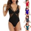 Fashion Women's V Neck Sexy Backless Temperament Beachwear Bikini Mesh Stitching Swimsuit