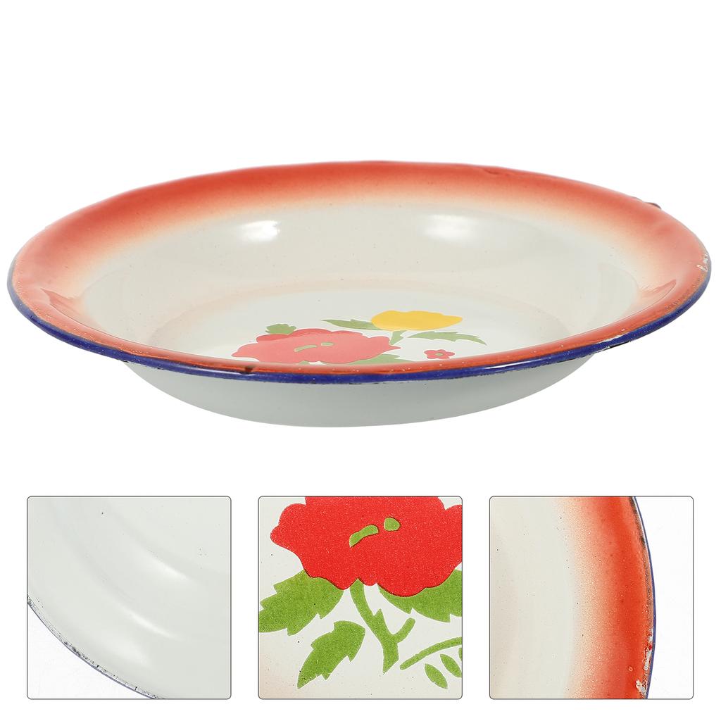 Enamel Fruit Bowl Food Plate Salad Serving Utensils Decor Tableware Dinnerware Decorate Tray Dish