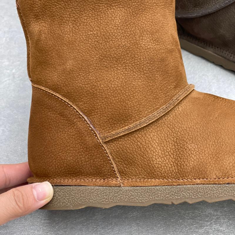 Johnature Зимние ботинки из натуральной кожи, плюшевые теплые хлопковые туфли с круглым носком, на плоской подошве, короткие ботинки