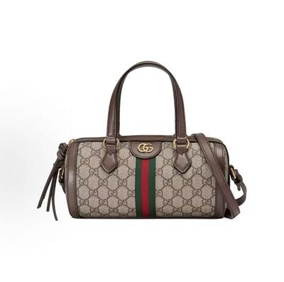 Gucci Сумка Boston Ophidia с полосатой тесьмой и логотипом в виде старинного цветка, холст