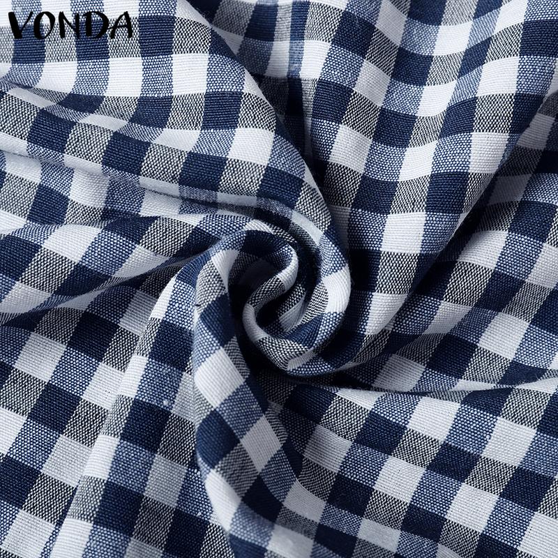 VONDA Женские летние клетчатые блузки с коротким рукавом и нестандартными плечами