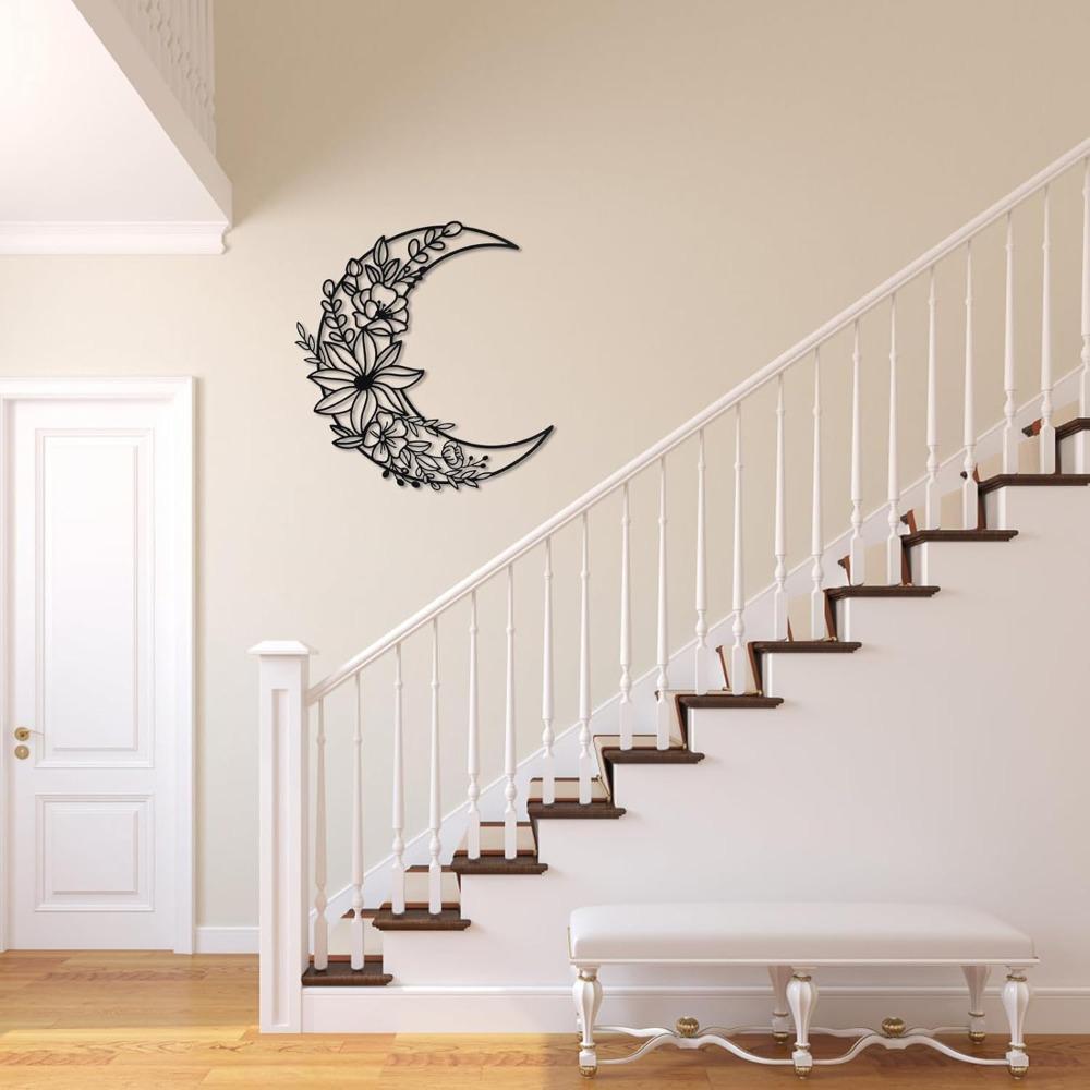 Кованое Железо Луна Настенное Искусство, Бохо Металл Цветочный Декор Домашнее Подвесное Украшение