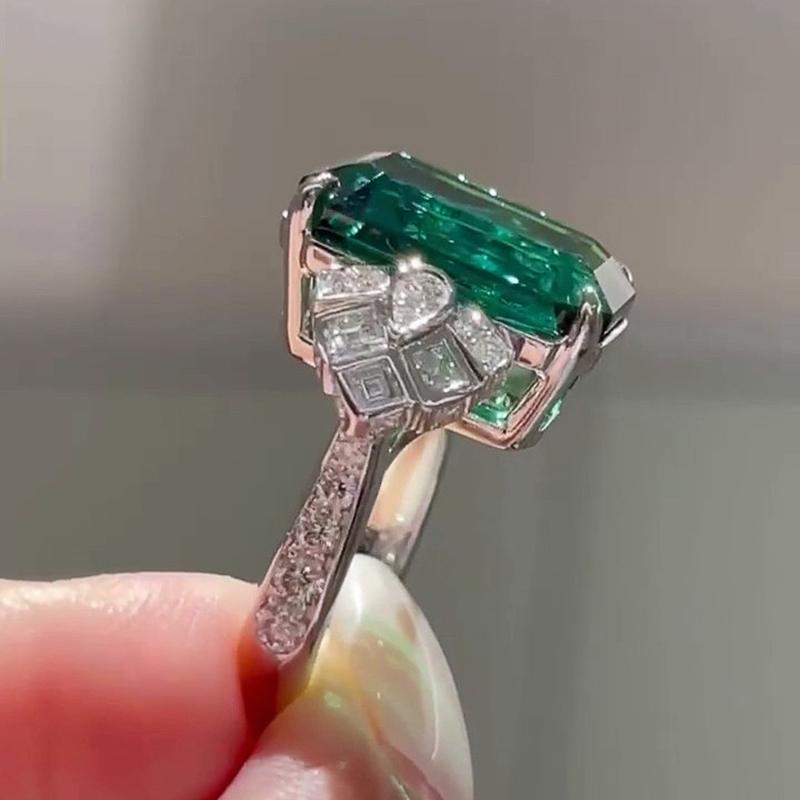 Huitan Geometric Green Cubic Zirconia Women's Rings for Wedding Anniversary Party Elegant Lady Rings Fancy Gift Fashion Zircon