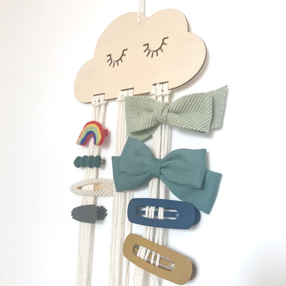 EW Nordic Style Solid Wood Cloud Style Accessories Princess Hairpin Band Bow Storage Cushion DIY Accessories Bag