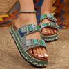 New Style Chunky Sole Hemp Rope Double Buckle Rhinestone Beach Sandals - Plus Size Women's Shoes
