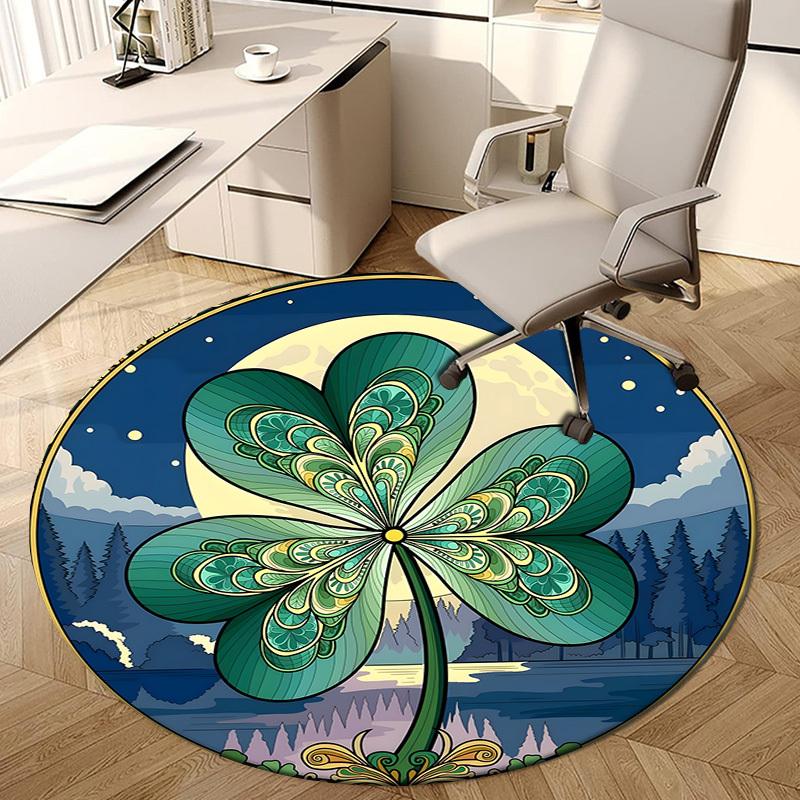 1pc Office Carpet Chair Mats Four-Leaf Clover with Forest Scene Perfect for Decorating Office Chairss, Or Bedrooms.YDT433