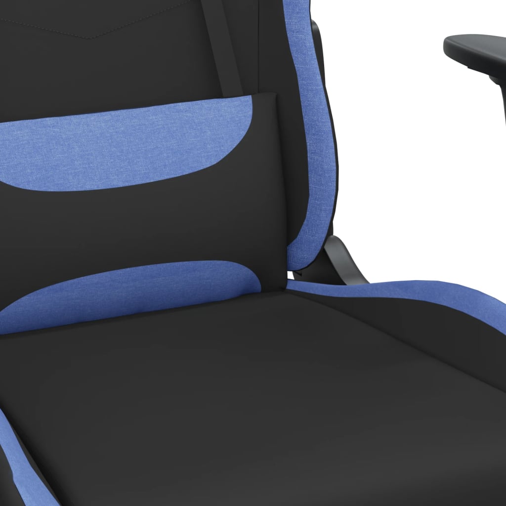 Gaming Chair with Massage Function Black and Blue Fabric