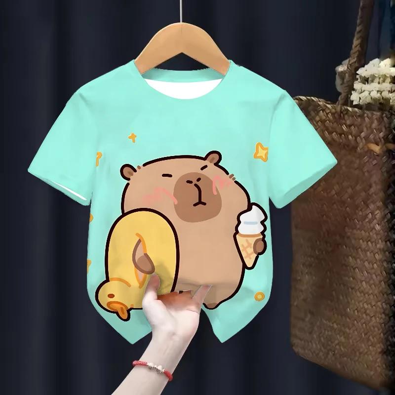 Одежда для детей капибары Футболки Летние с принтом Мультяшная мода Футболка с коротким рукавом Топы для девочек Свободные футболки