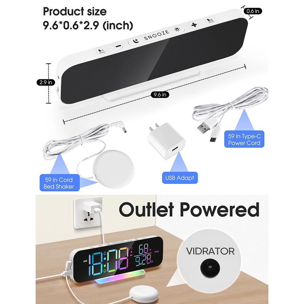 GS-G9 Dynamic RGB Large Display LED Digital Alarm Clock Calendar Desk Clock with Vibration Pad